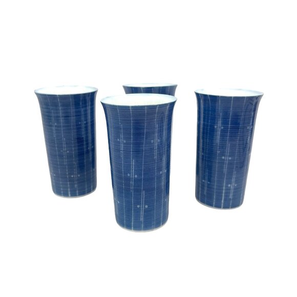 Set Of 4 Vintage Japanese Ceramic Sake Cups Blue and White - Picture 4 of 7